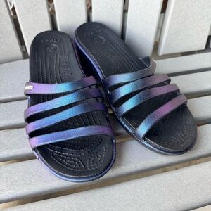 CROCS Women's Iridescent Purple-Blue Strappy Slide Sandals